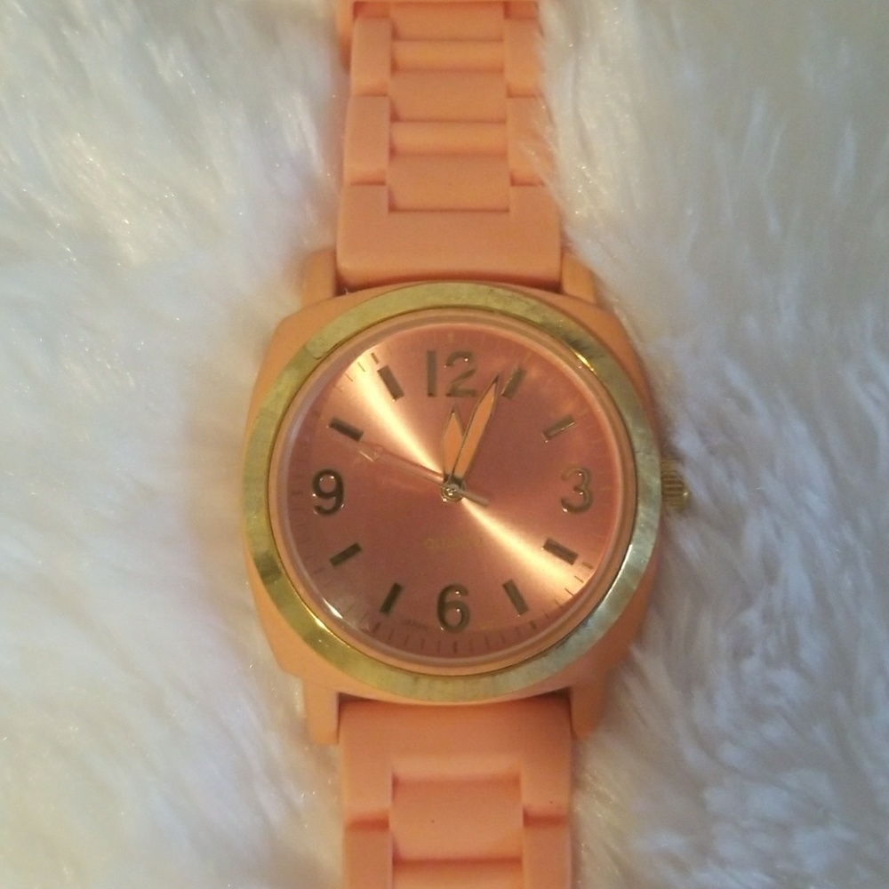 Gold and Peach rubber watch